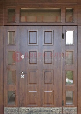 Стальная дверь МДФ со стеклом и фрамугами для дома ДФГ-29
