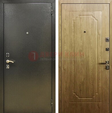Темно-серая входная дверь с порошковым покрытием и МДФ Золотой дуб ДП-291